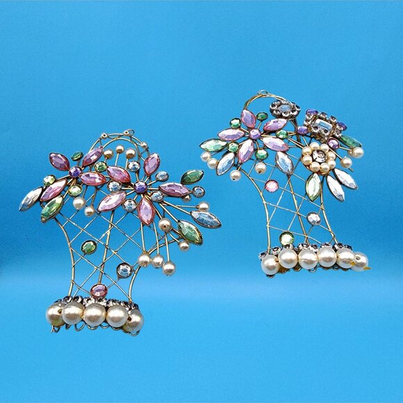 Katherine’s Collections Rhinestone Flower Basket Ornaments • Set of 2 • Vintage - Picture 6 of 10